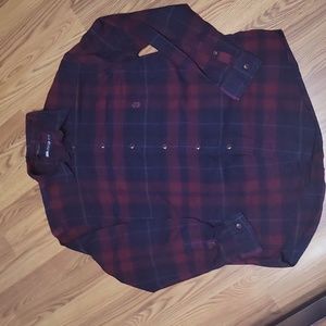 Mens XL Nautica button down dress shirt burgundy navy blue plaid long-sleeved
